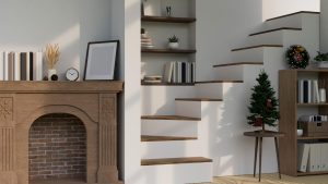fireplace and staircase